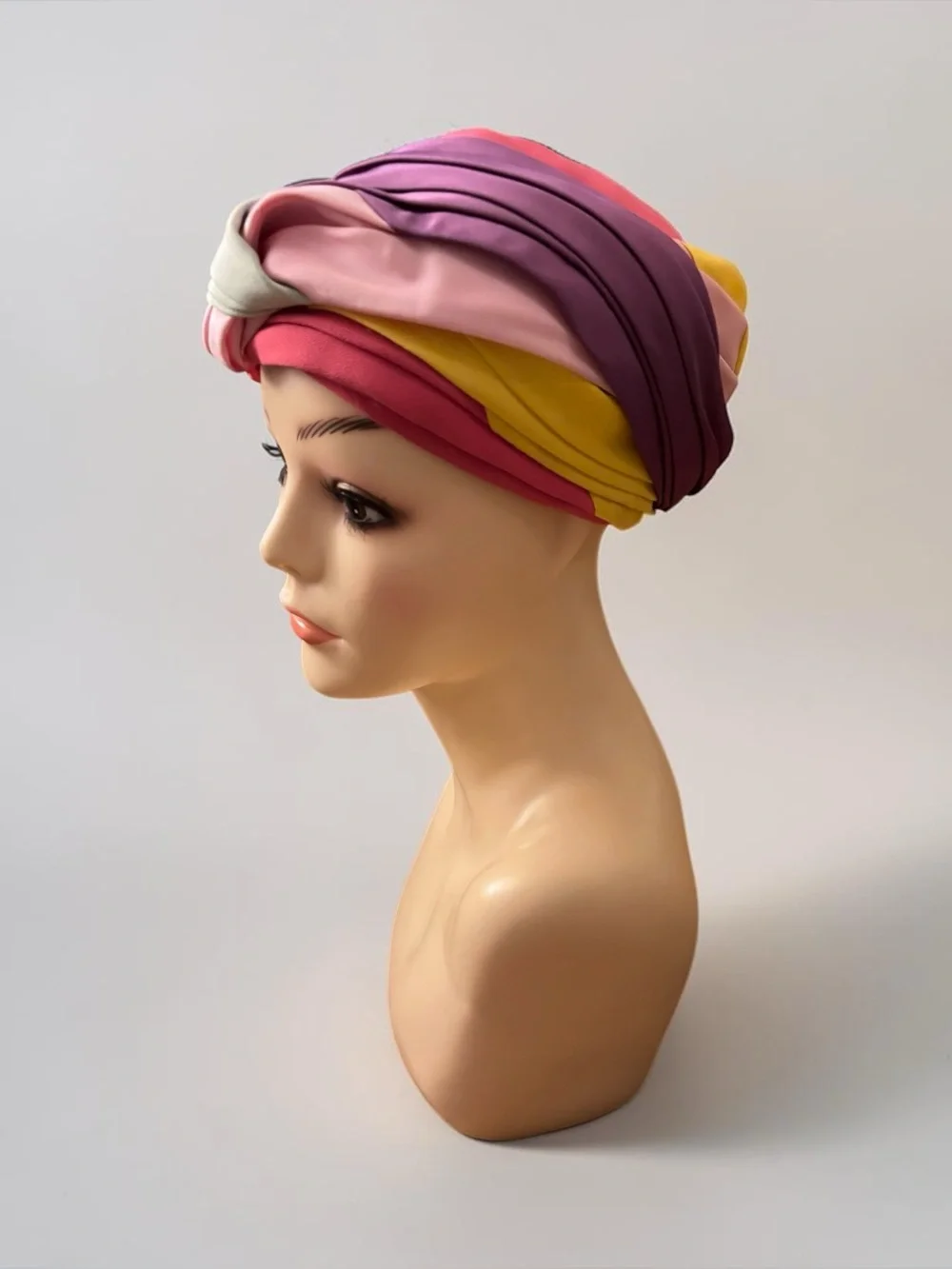 Vintage Twisted Fabric Turban, Pink Sage Green Yellow Purple Mix